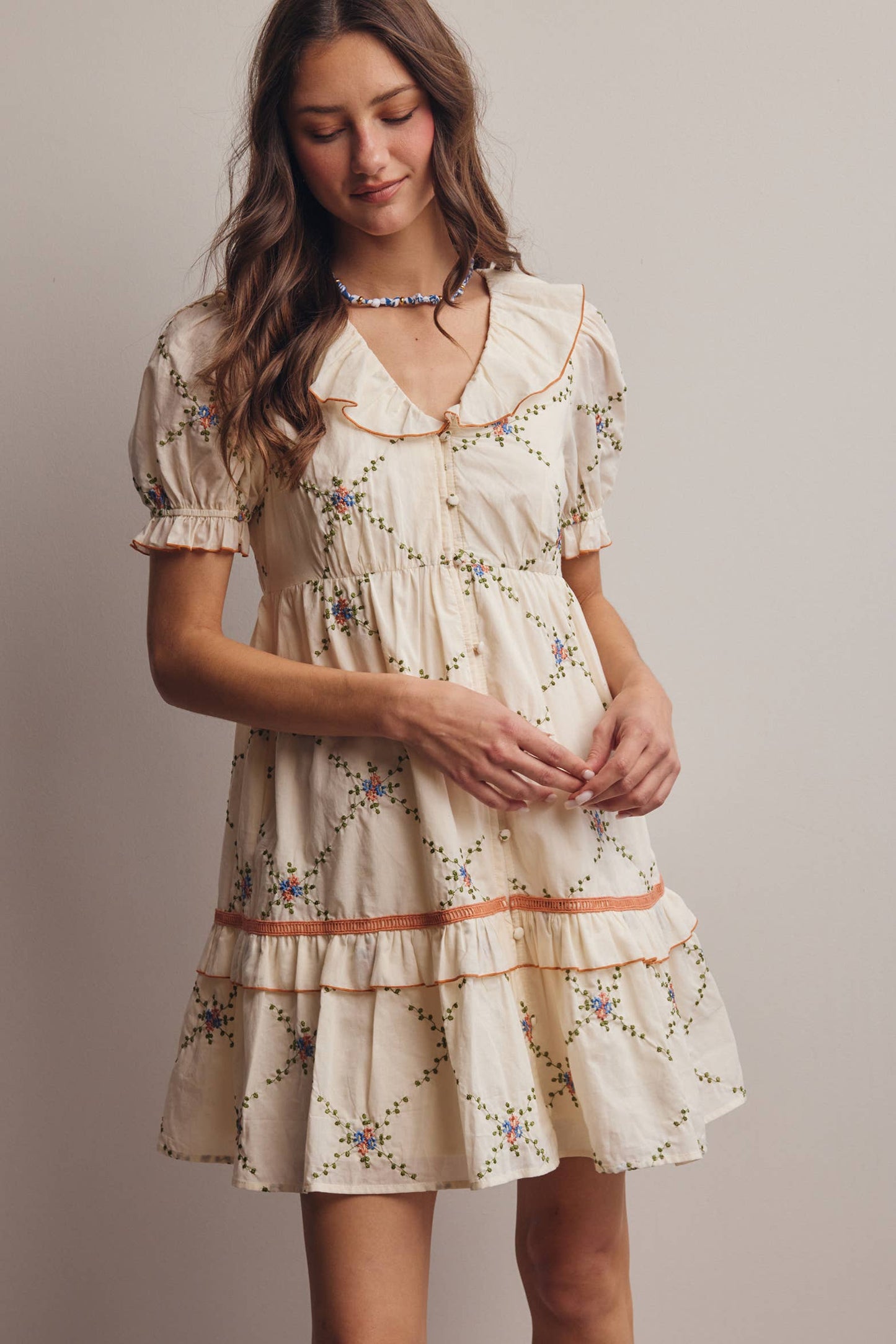 Lana Embroidered Ruffle Cotton Dress