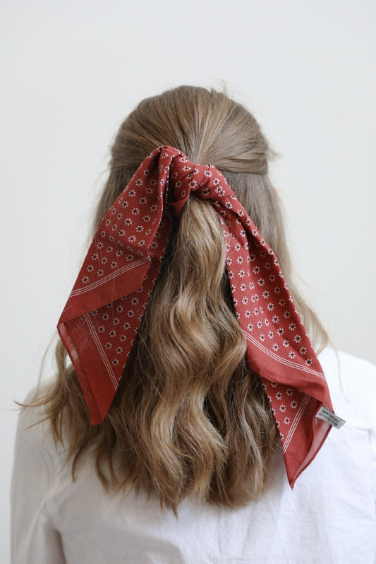Brick Red Flower Field Square Bandana