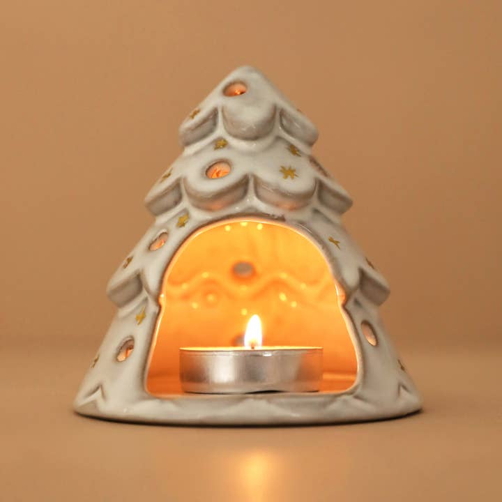 White Ceramic + Gold Star Christmas Tree Holder