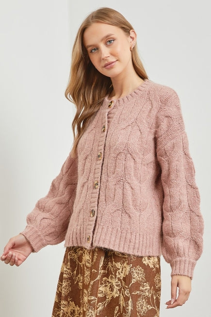 Dusty Rose Cable Cardigan