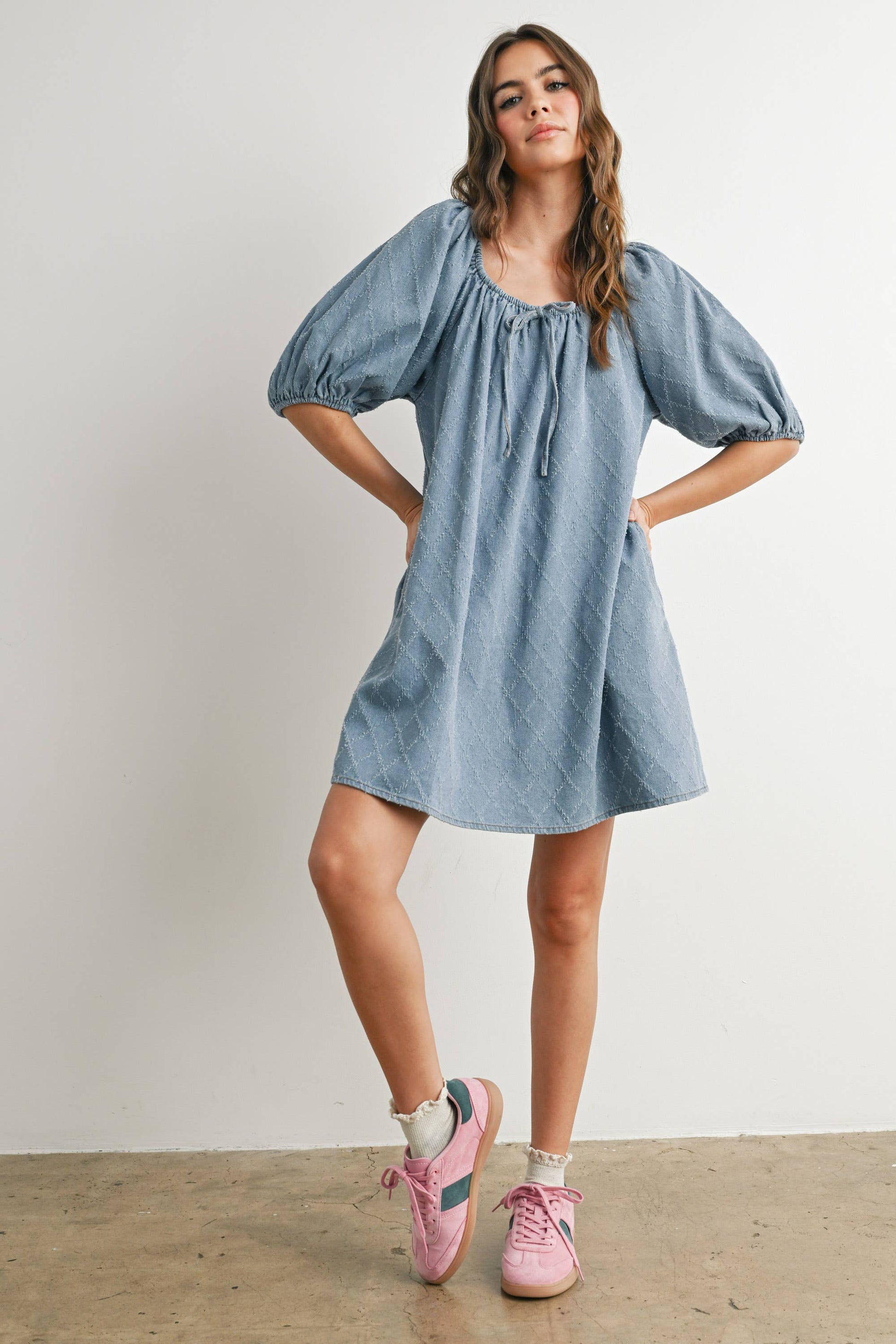 puff sleeve mini dress blue Ally Puff Sleeve Mini Dress M