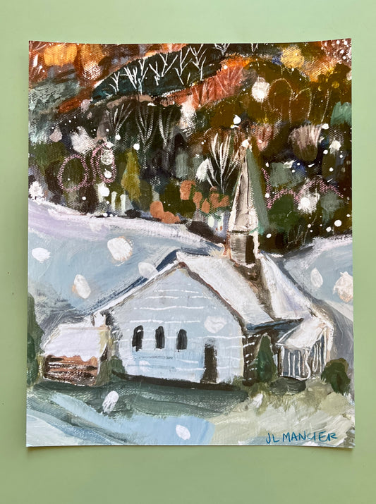 "First Snow" Church Art Print - J Lee Mancier Art