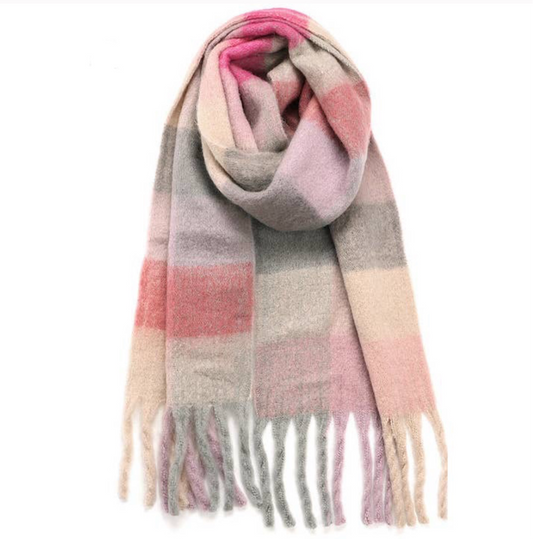 Checkered Blanket Scarf - Pink