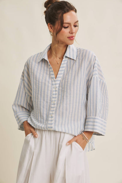 Coastal Comfort Striped Button-down