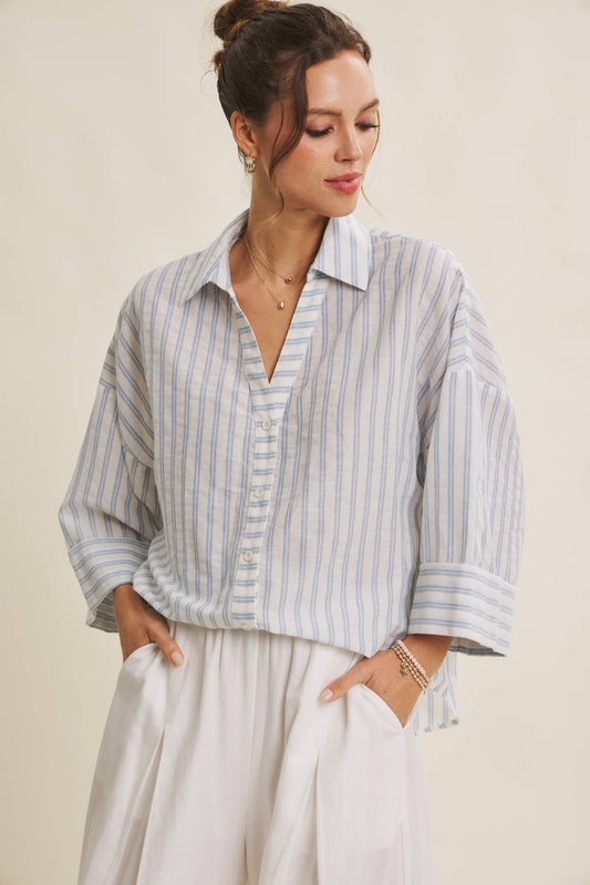 Coastal Comfort Striped Button-down