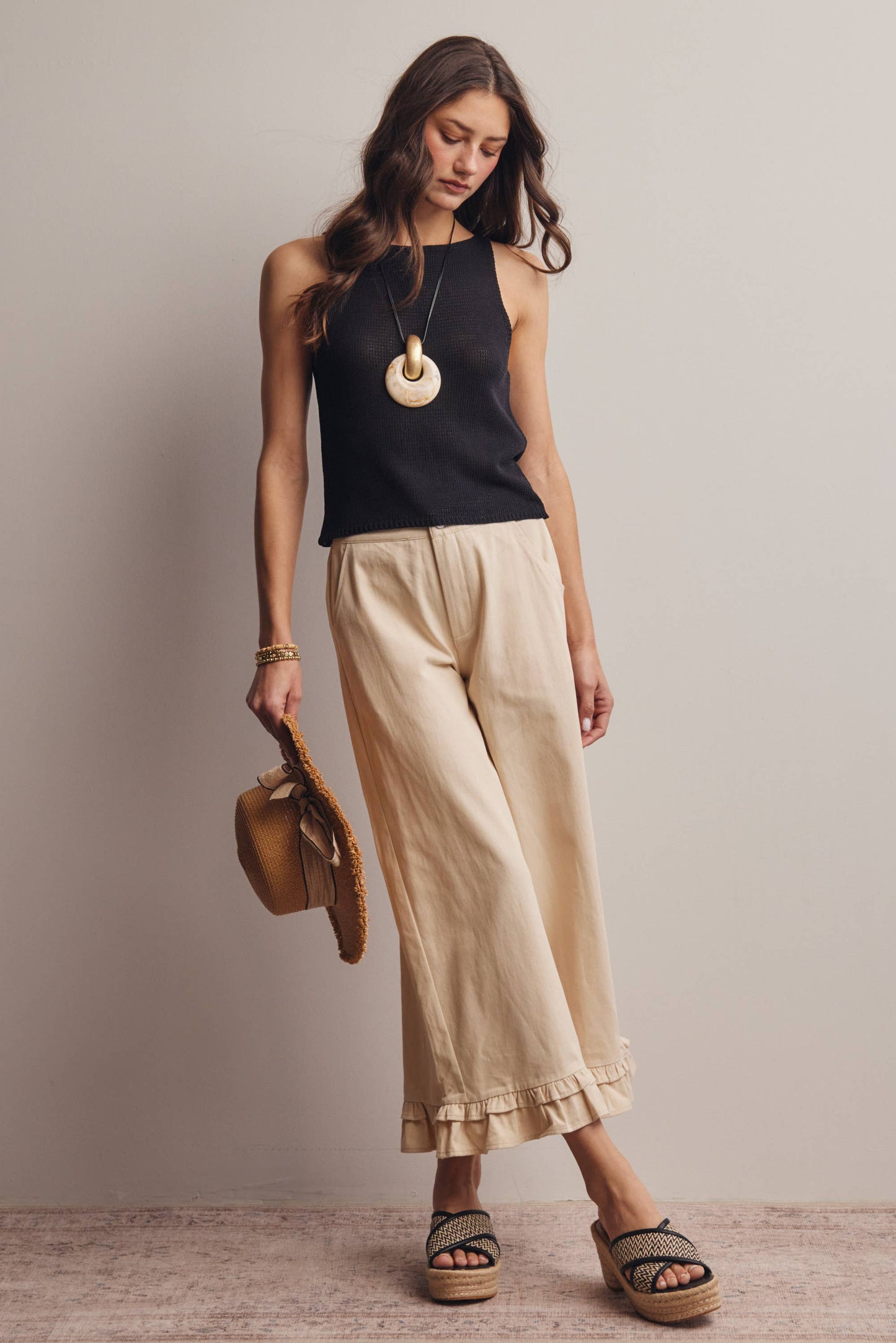 Willow Ruffle Hem Wide-Leg Pants