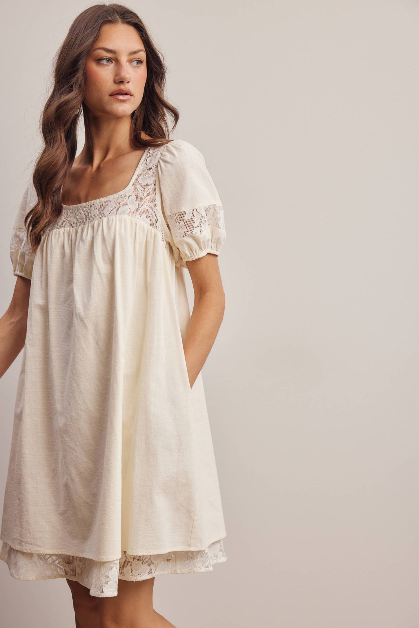 Lisa Lace Puff Sleeve Mini Dress