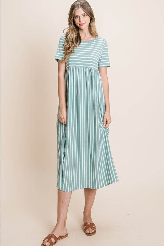 Cool & Casual Striped Midi Dress - Robin's Egg