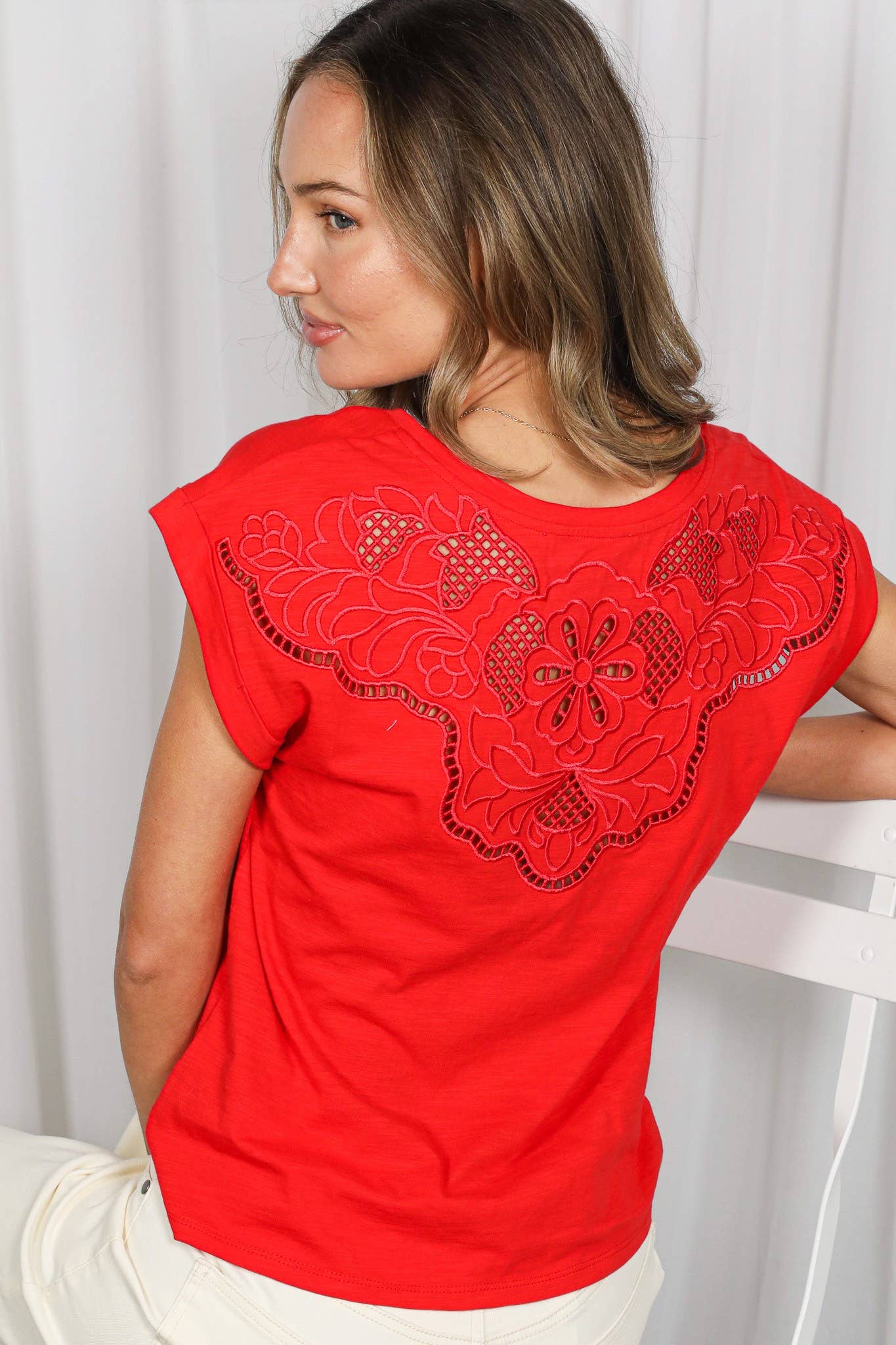 Brianna Embroidery Accent Knit Top