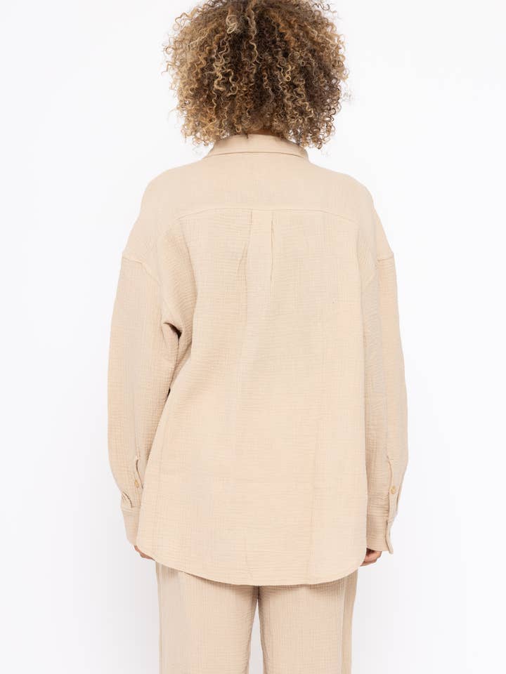 Gauzy Long-Sleeved Button-Down - Sand