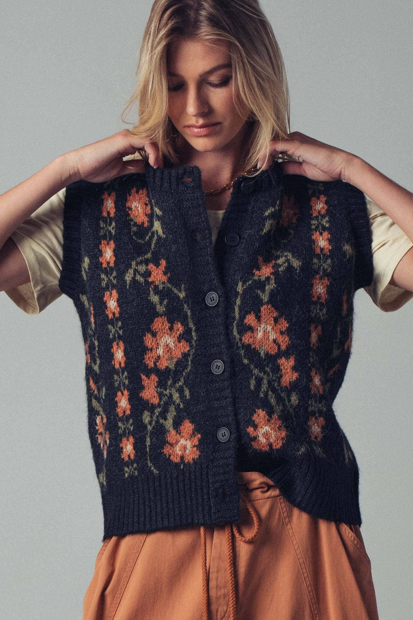 Heather Knit Button-Up Sweater Vest