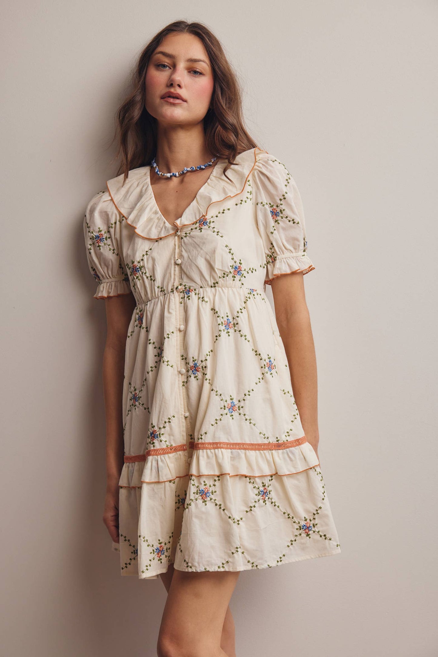 Lana Embroidered Ruffle Cotton Dress