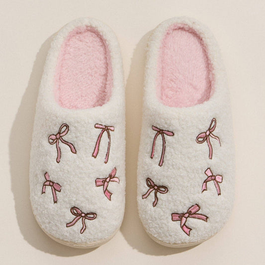 Blissful Bows Embroidered Slippers