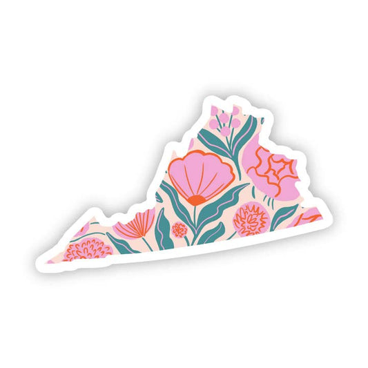 Pink Florals Virginia Outline Sticker