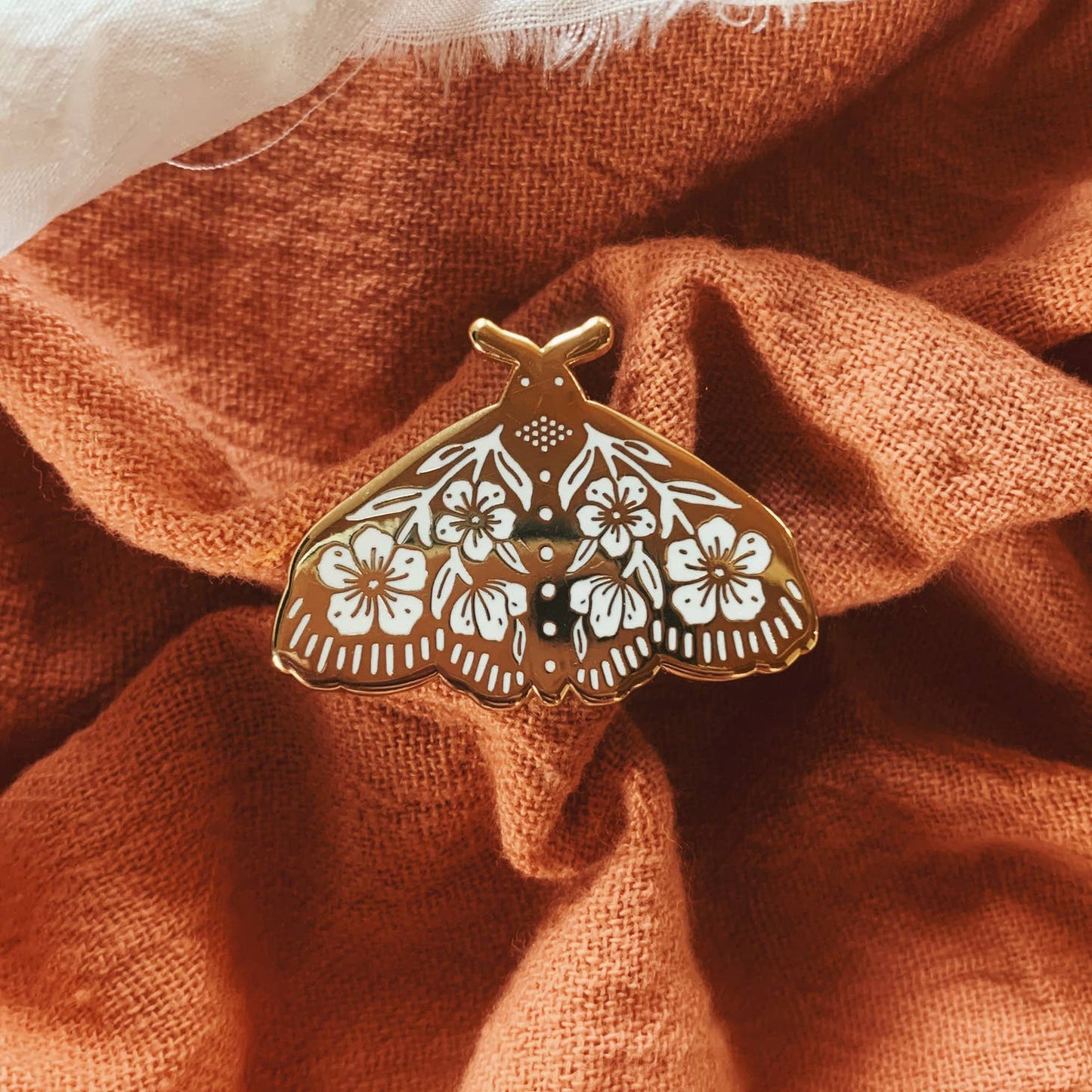 Gold Floral Moth Enamel Pin