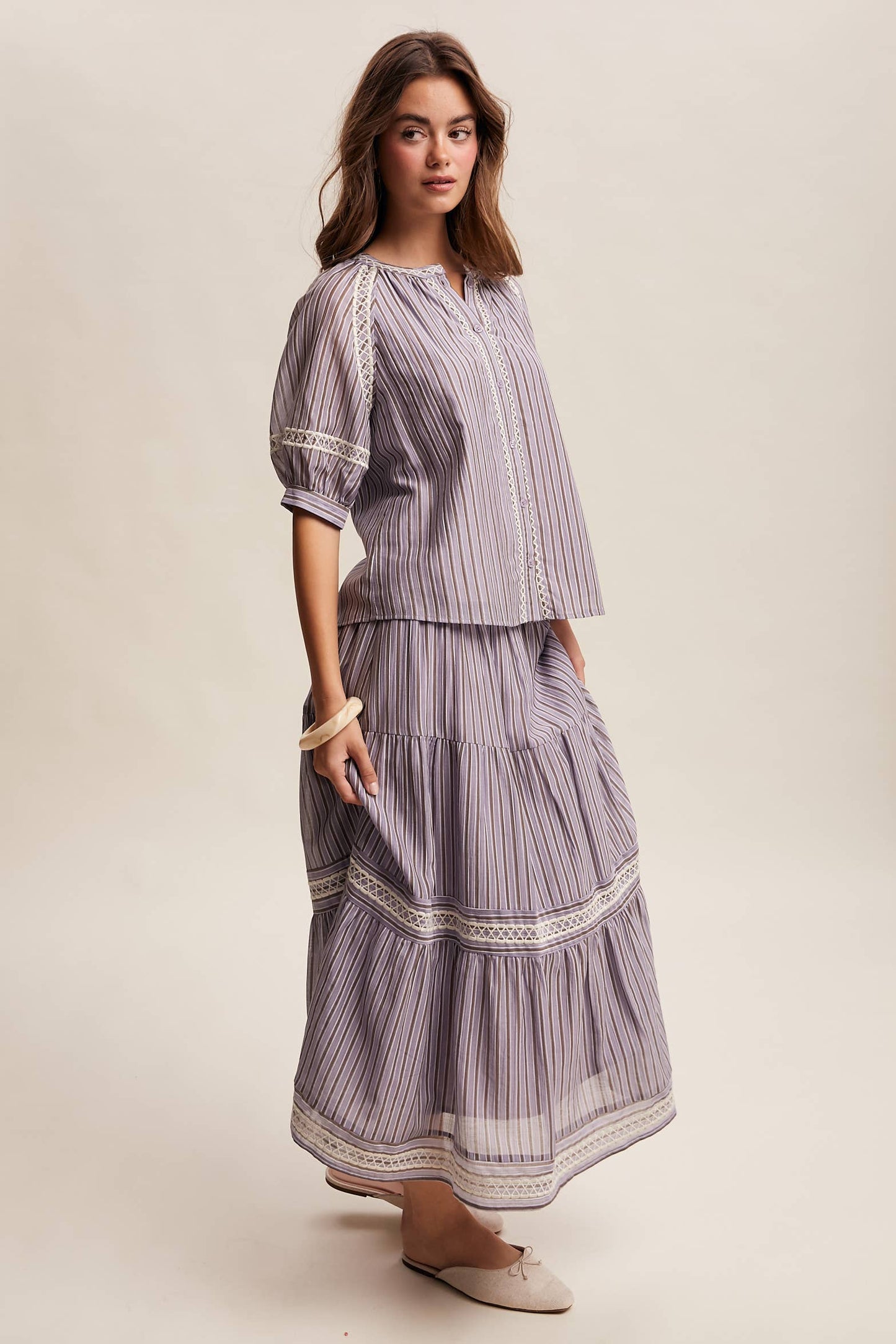 Townhomes Striped Smocked Maxi Skirt