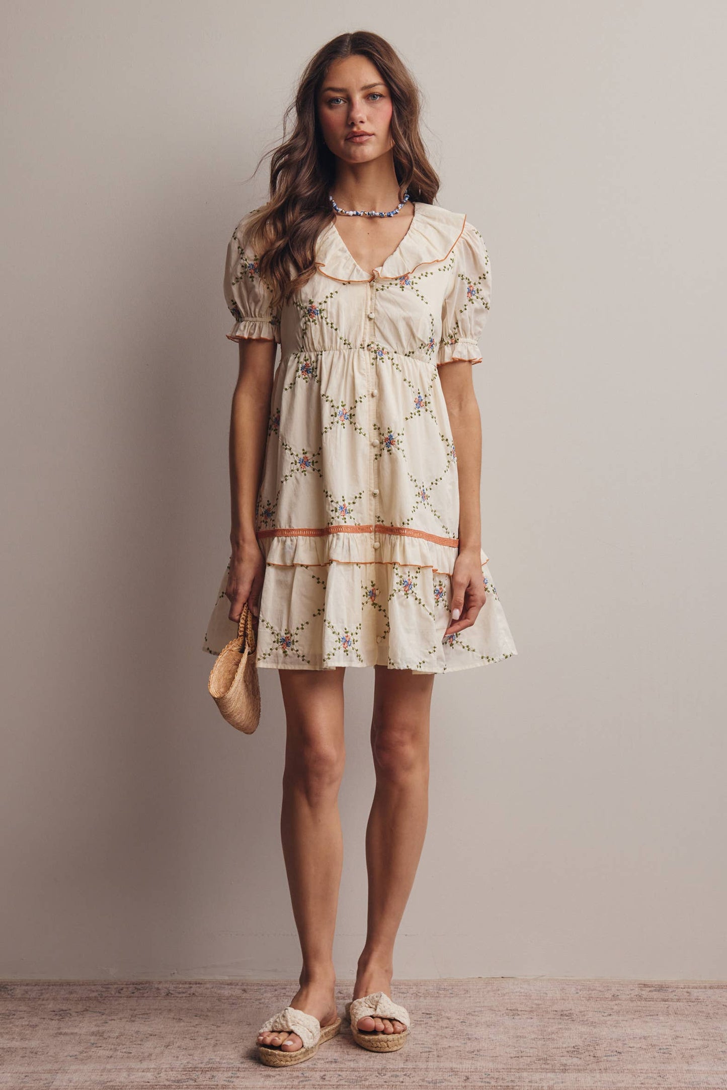 Lana Embroidered Ruffle Cotton Dress