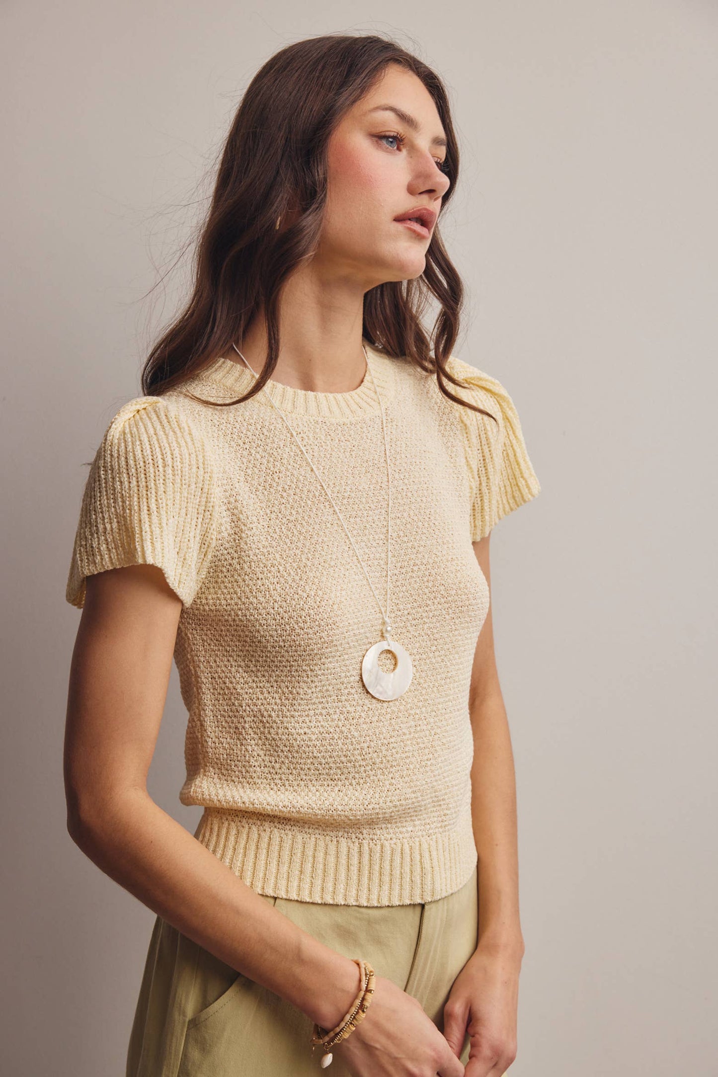 Ivory Puff Sleeve Knit Top