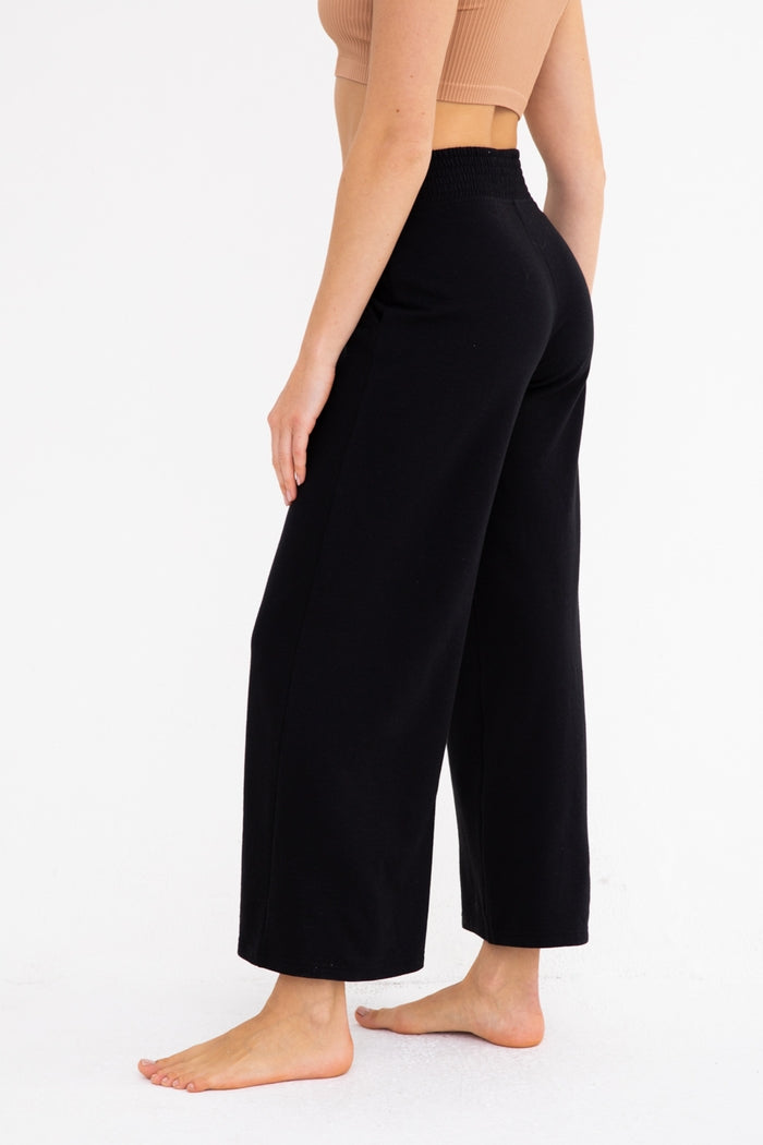 Ribbed Crossover Waist Lounge Pants - Black