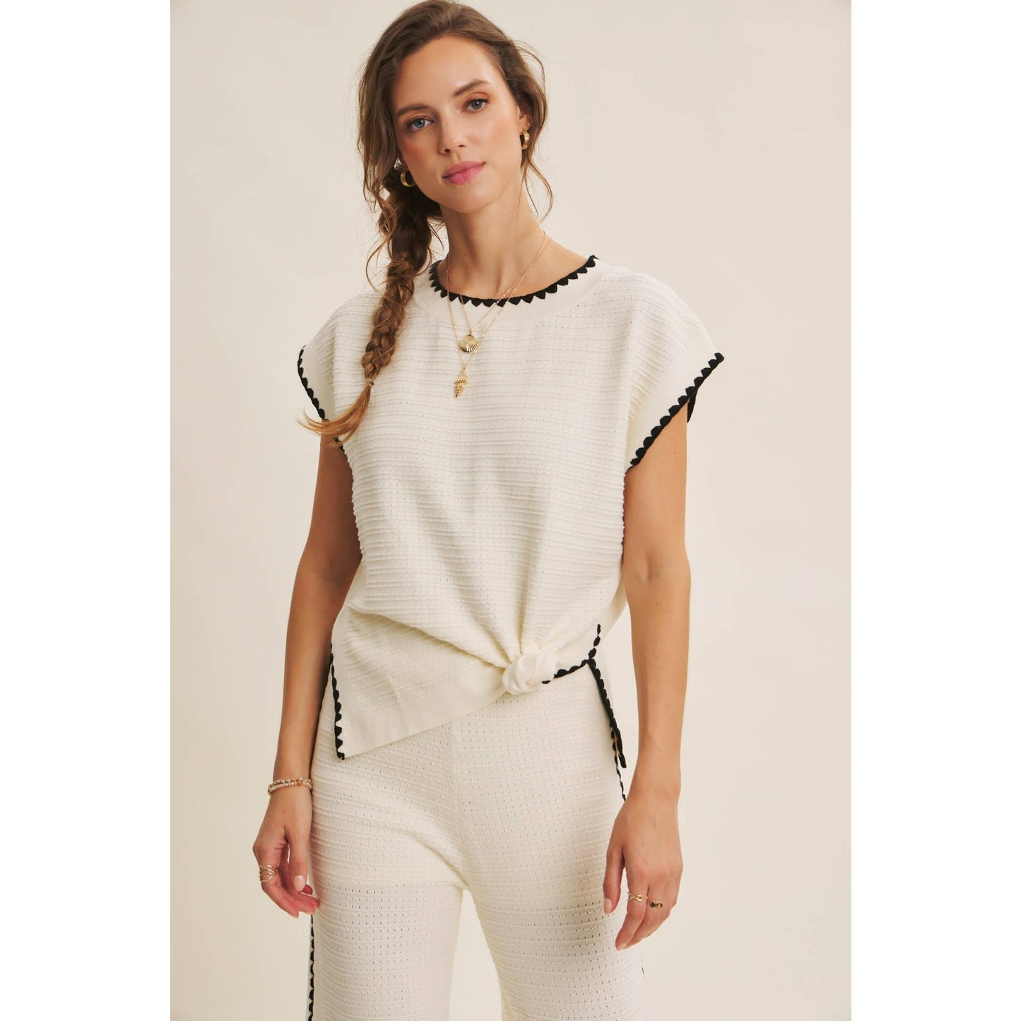 White Mocha Contrast Top