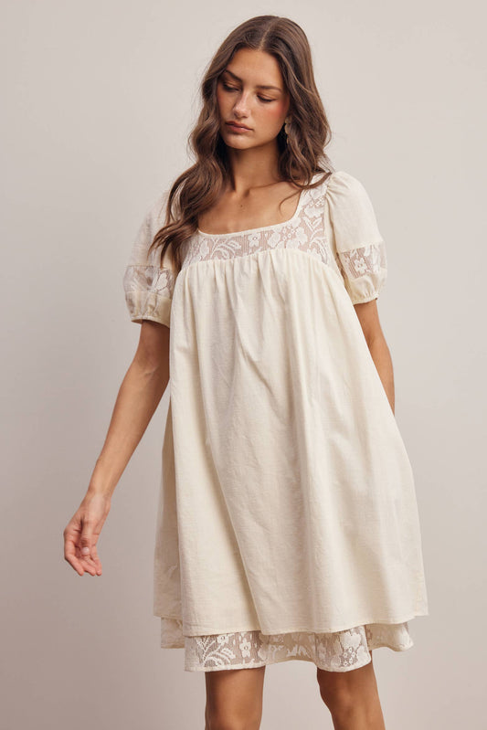 Lisa Lace Puff Sleeve Mini Dress