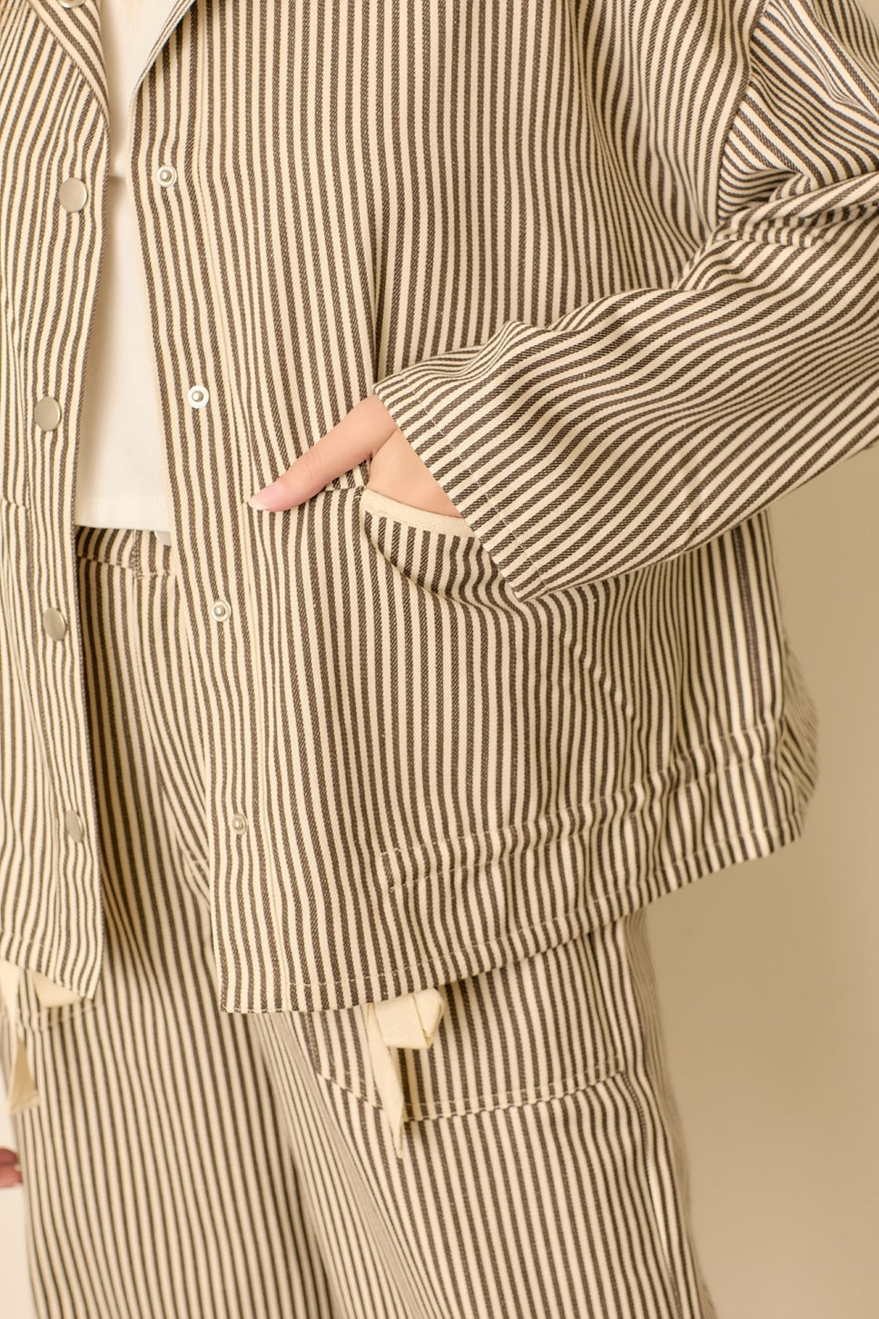 Pinstripe Canvas Chore Coat - Mocha