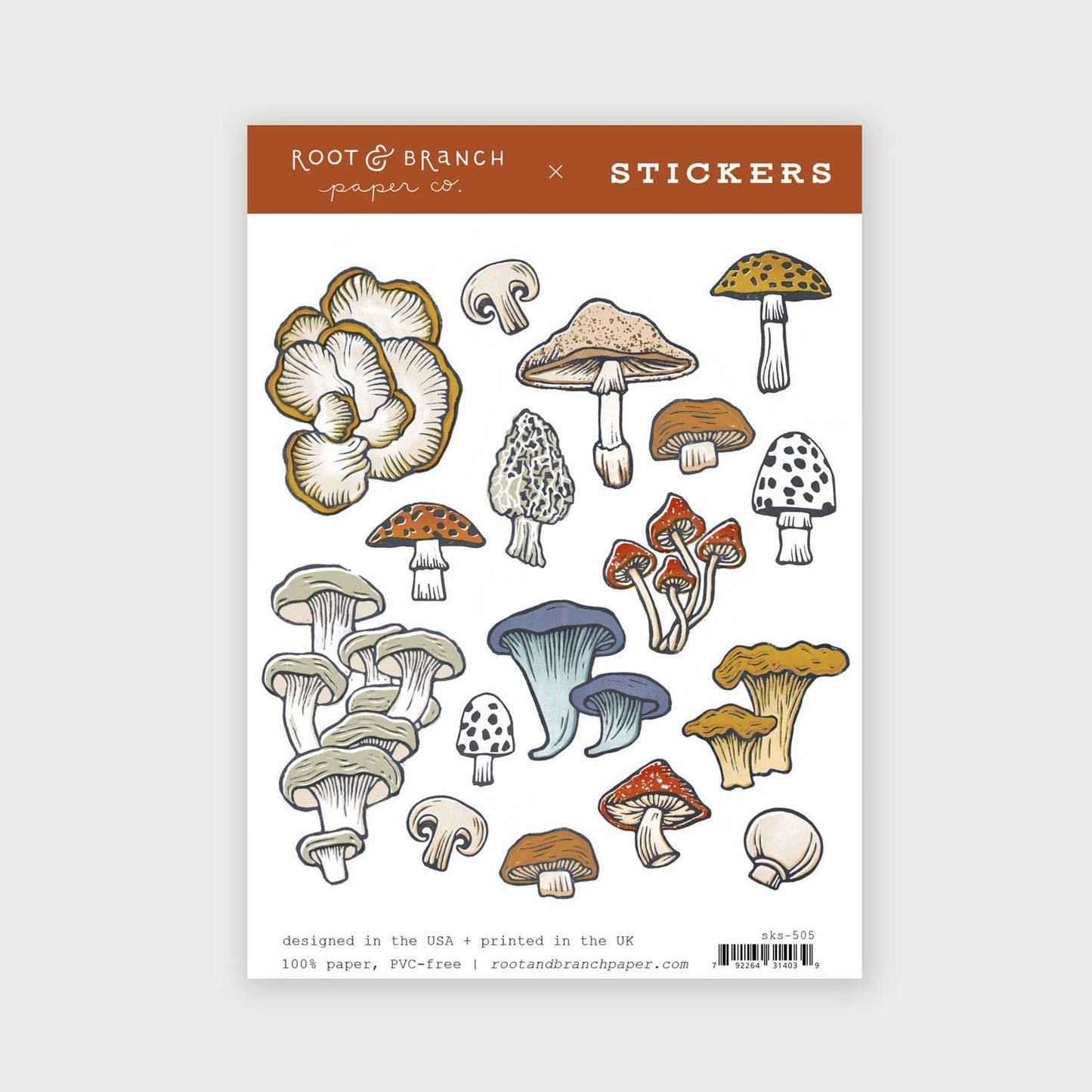 Mushroom & Fungi Sticker Sheet- Root & Branch Paper co.