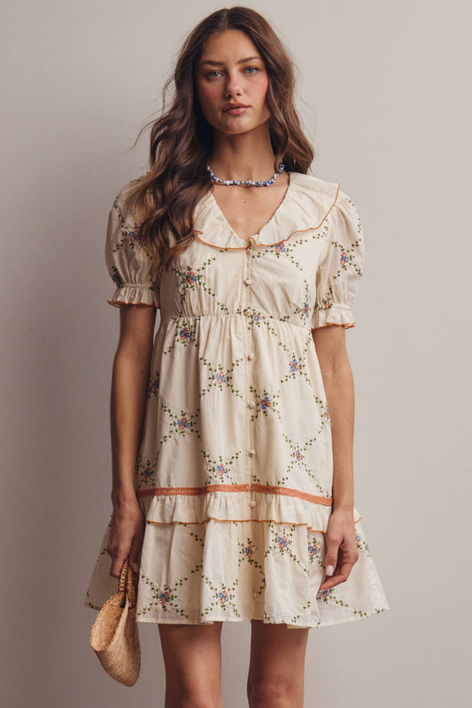 Lana Embroidered Ruffle Cotton Dress