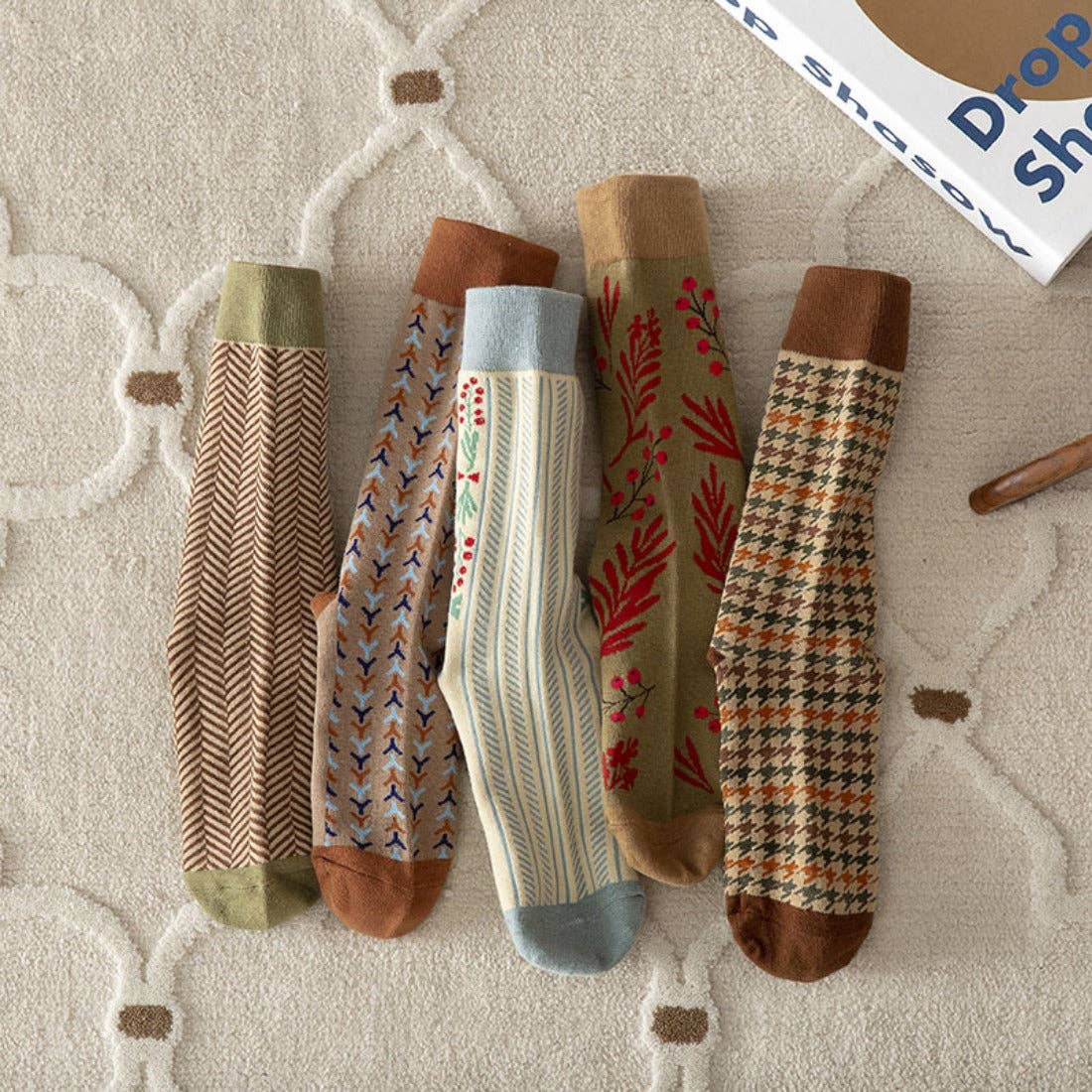 Dashing Herringbone Sage + Brown Socks