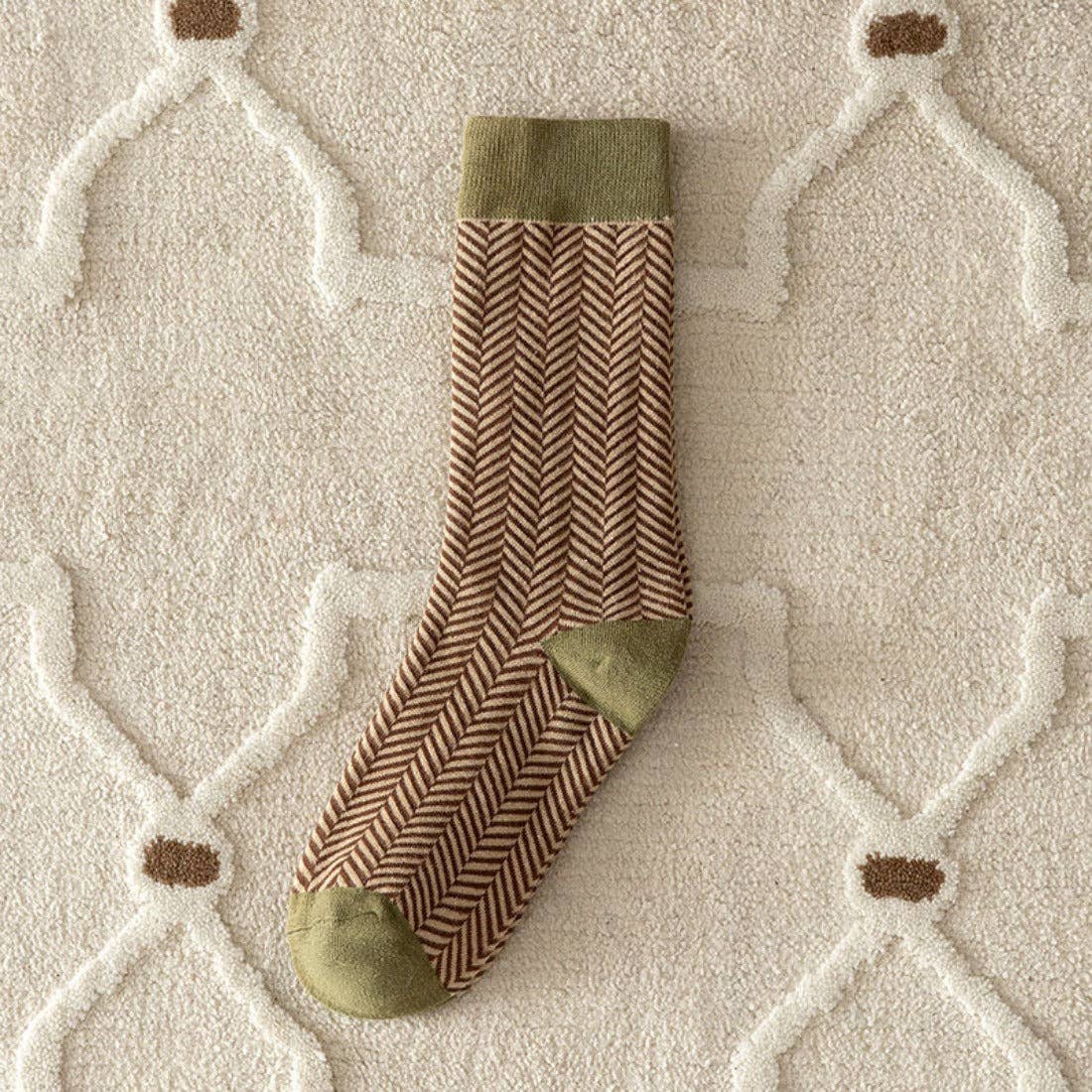Dashing Herringbone Sage + Brown Socks
