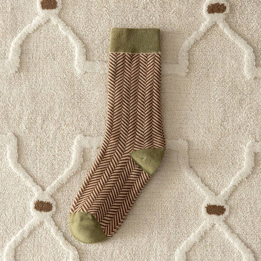Dashing Herringbone Sage + Brown Socks