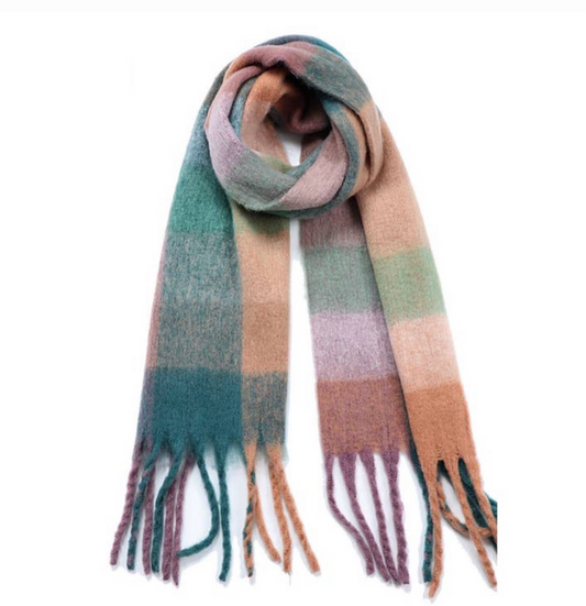 Checkered Blanket Scarf - Teal + Clay