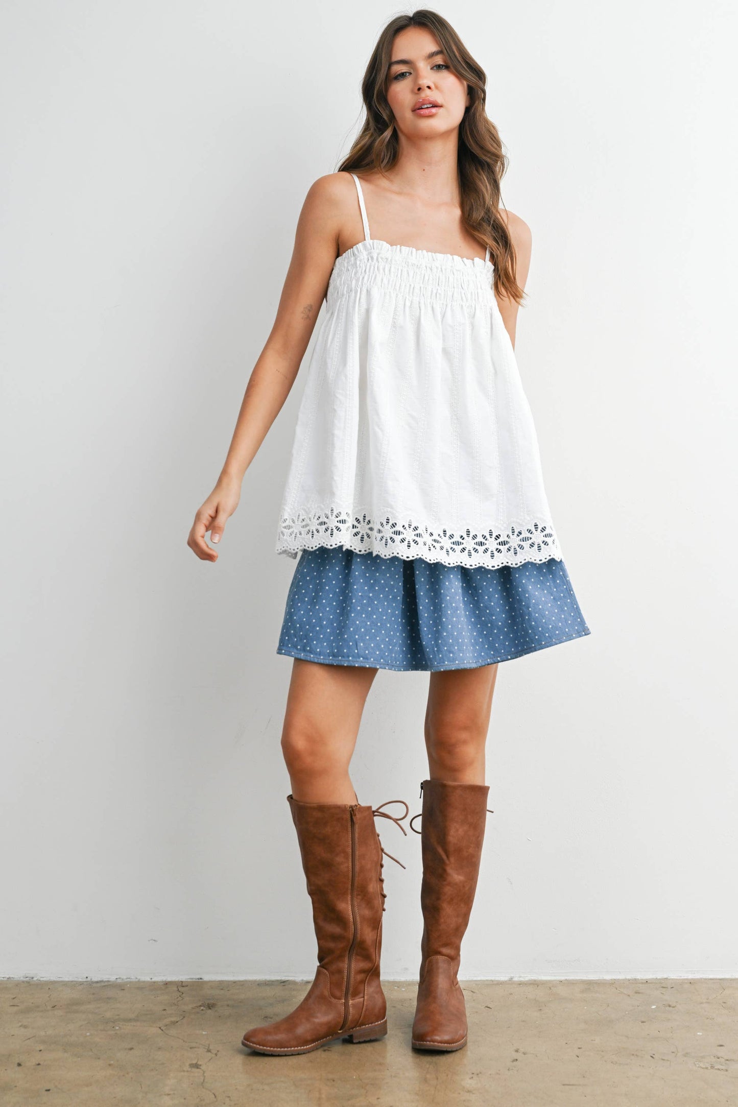 Carmelita Eyelet Trim Cami Top