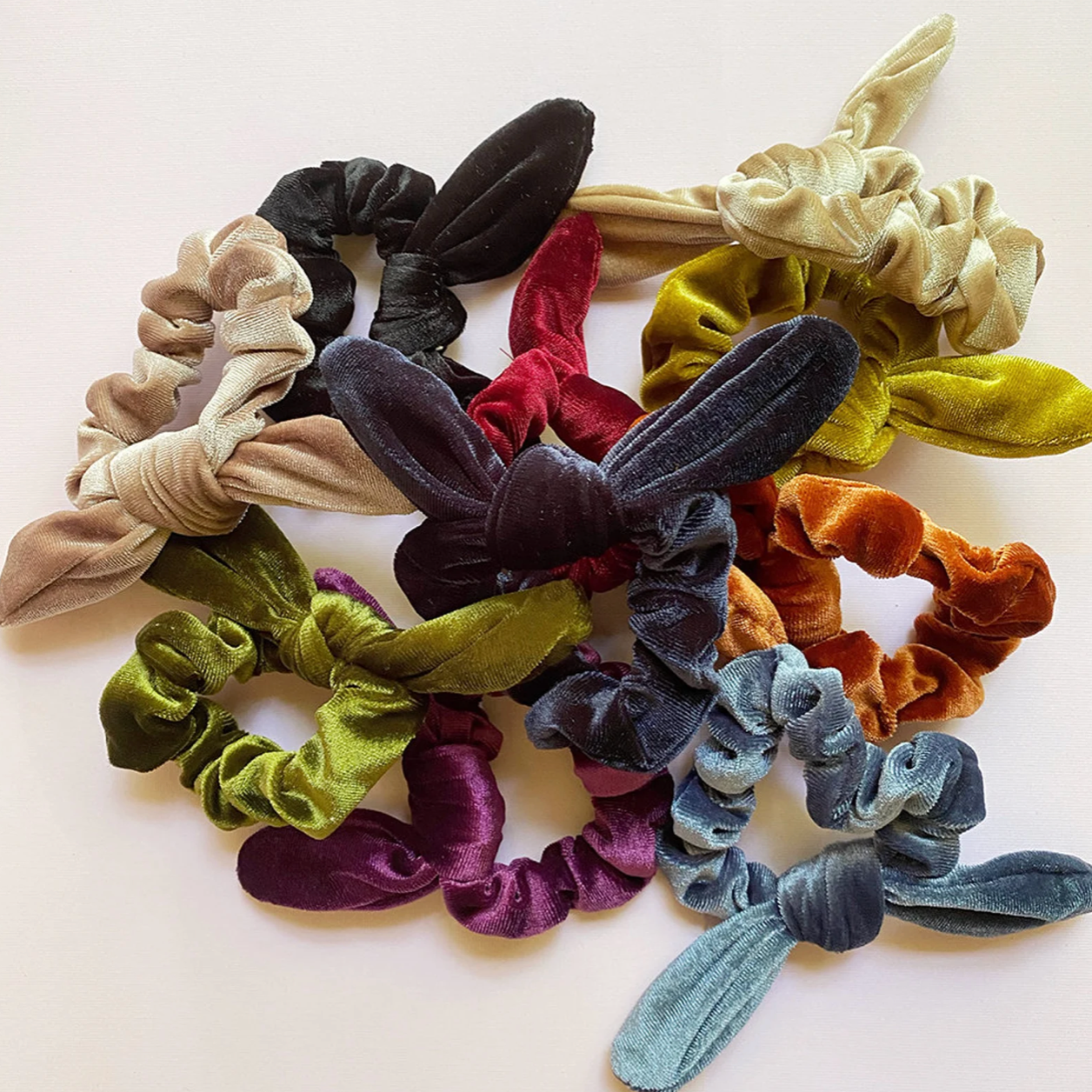 Midnight Blue Velvet Bunny Ear Scrunchies