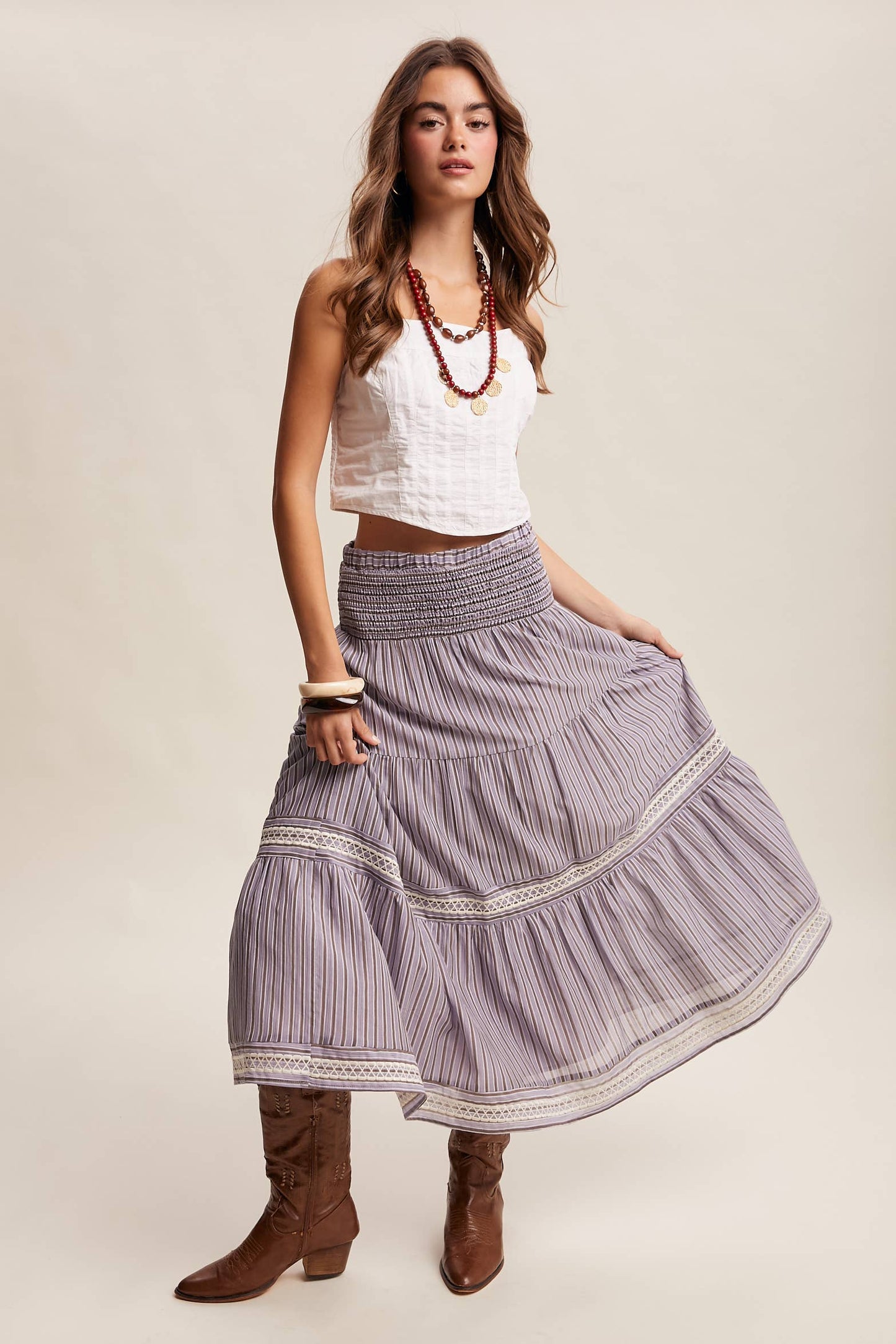 Townhomes Striped Smocked Maxi Skirt
