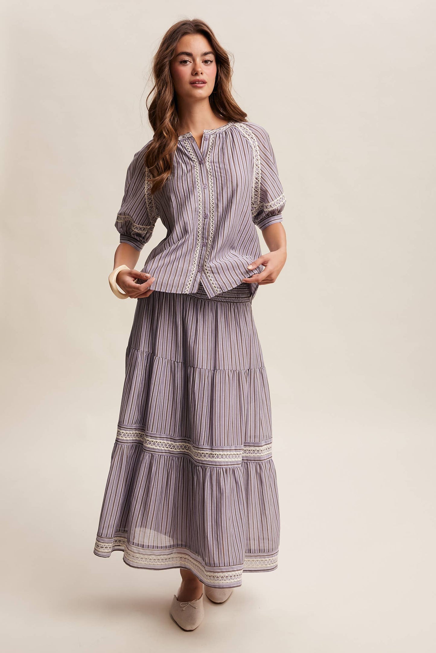 Townhomes Striped Smocked Maxi Skirt