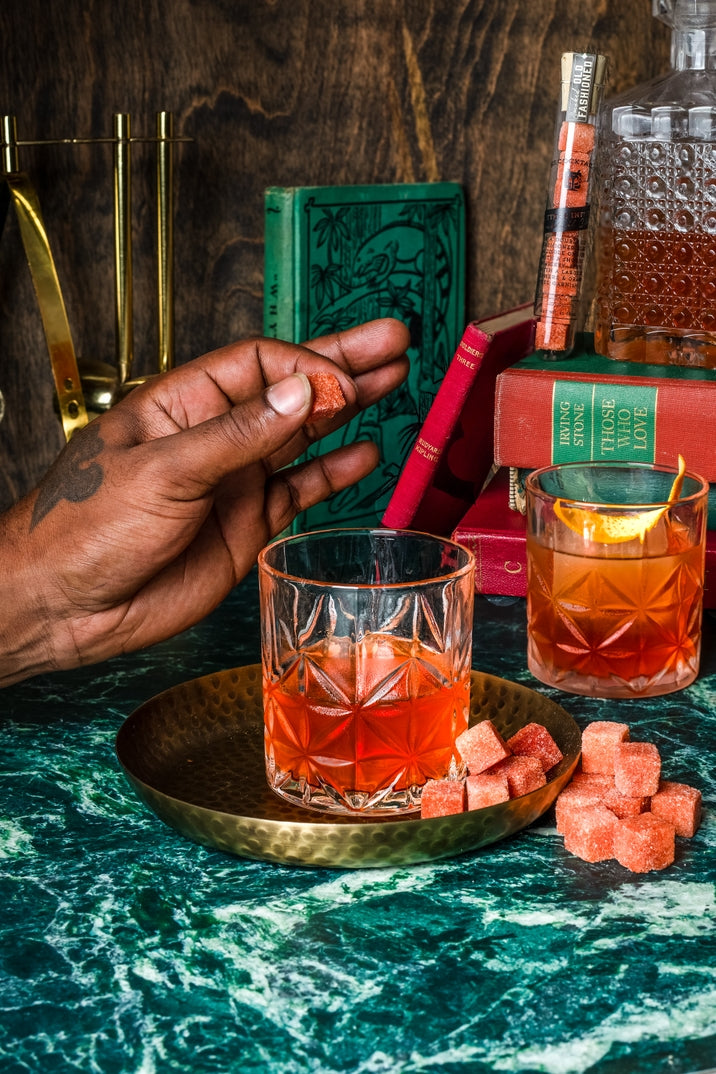 Smoked Old Fashioned Bitters-Infused Cocktail Cubes
