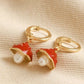 Mushroom Enamel + Pearl Gold Huggie Earrings