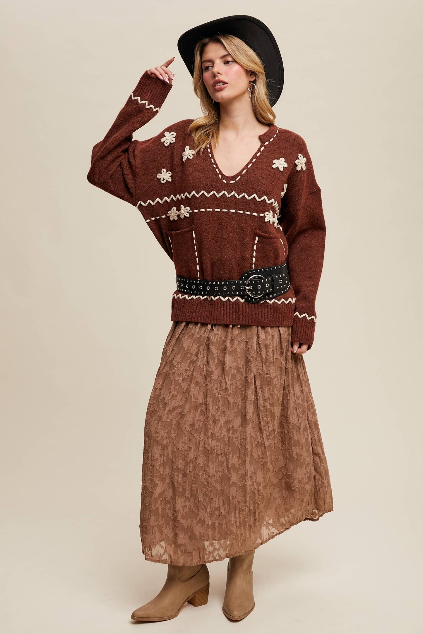 Coastal Cowboy Embroidered Knit Sweater