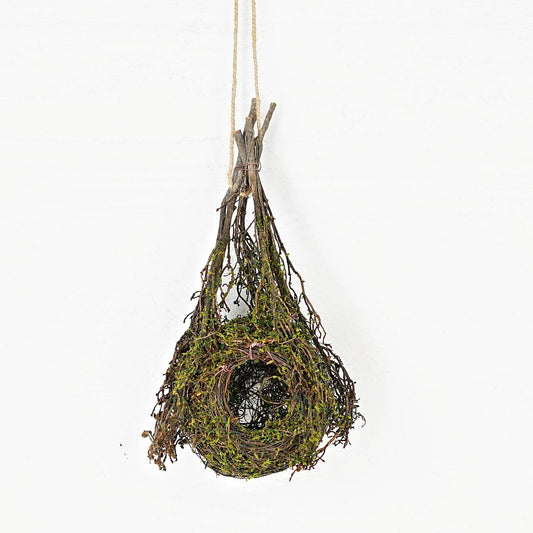 Twig and Moss Ball Decorative Birdhouse