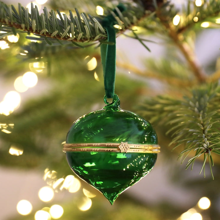 Hinged Green Glass Bauble Ornament