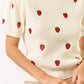 Strawberry Embroidery Puff Sleeve Knit Top