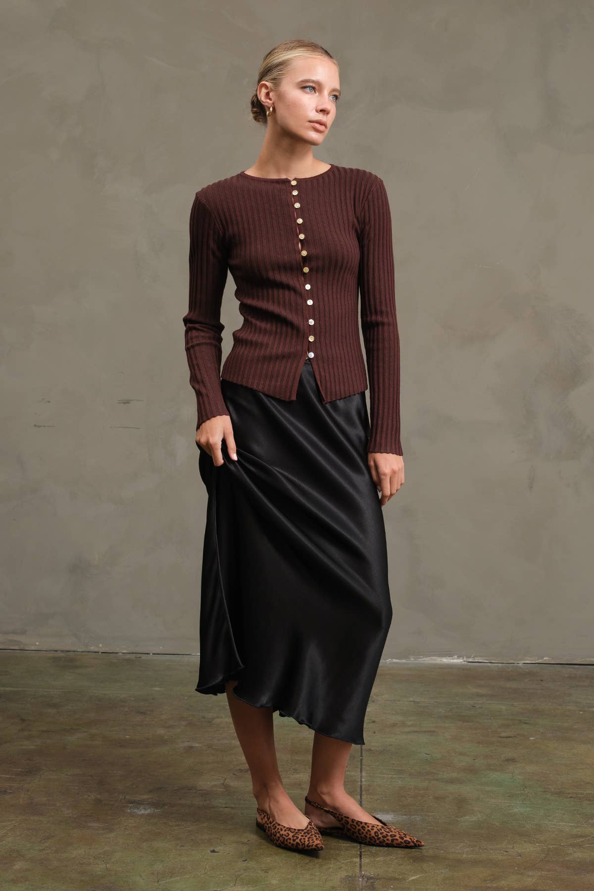 Sleek Silhouette Knit Button Up