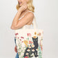 Black Cat & Florals Canvas Tote Bag
