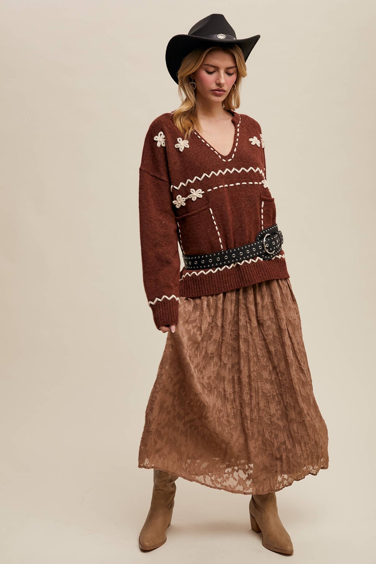 Coastal Cowboy Embroidered Knit Sweater