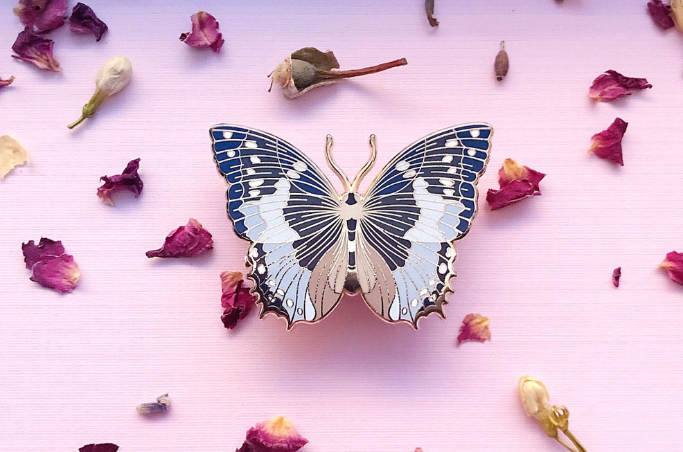 African Bluewing Butterfly Enamel Pin