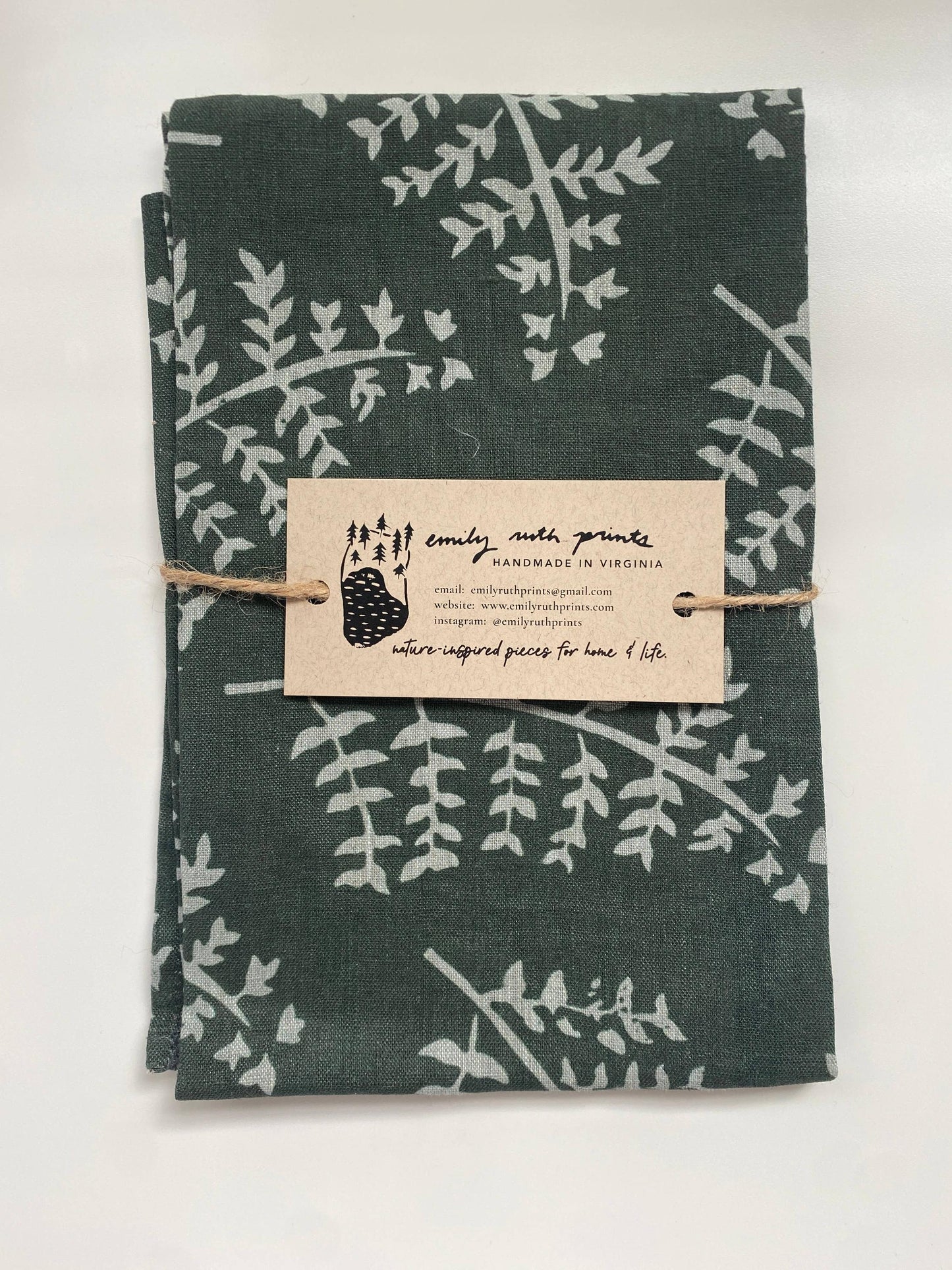 Green Fern Linen Tea Towel - Emily Ruth Prints