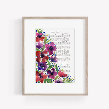 "Amazing Grace" Floral Hymn Print - Marydean Draws