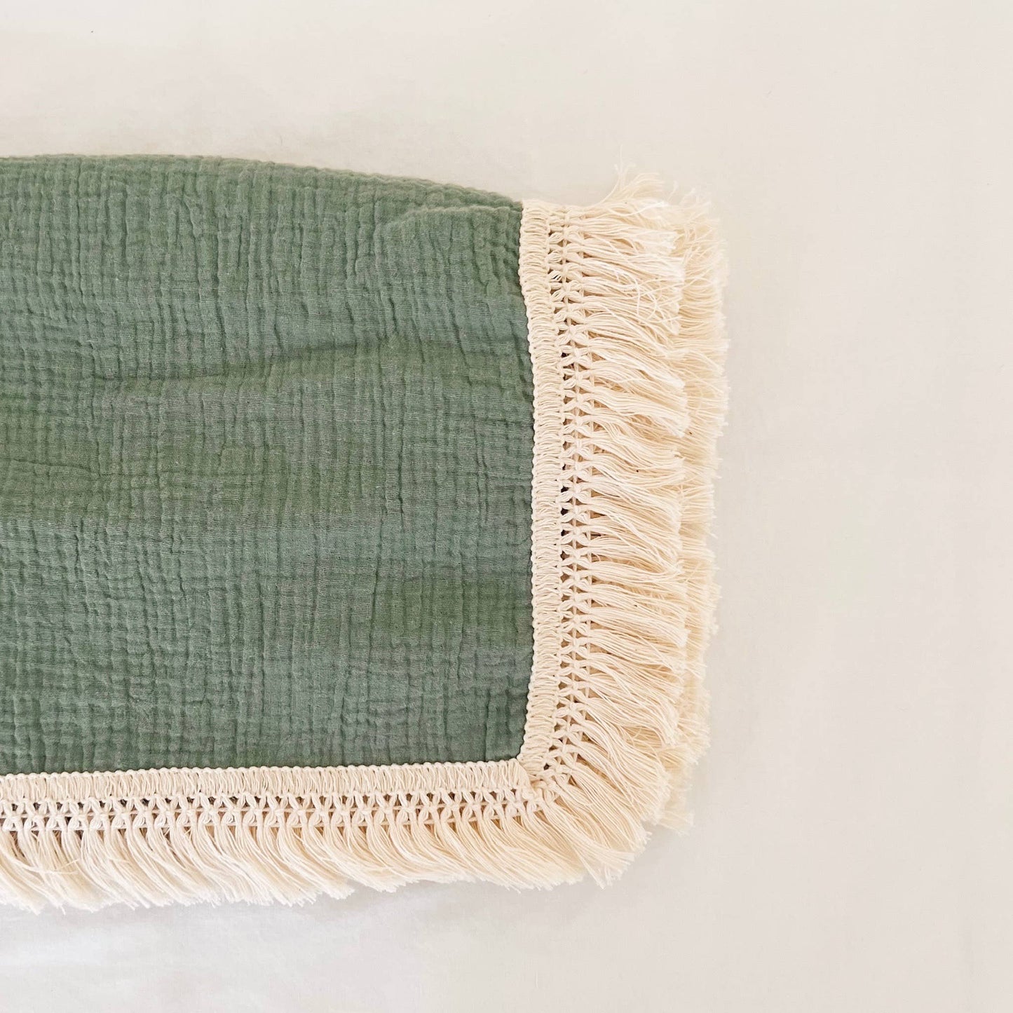 Sage 100% Cotton Fringe Baby Blanket