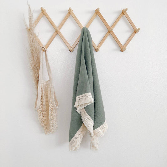 Sage 100% Cotton Fringe Baby Blanket